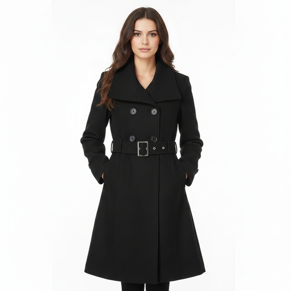 ​Marvin Richards Black Wool Blend Trench Coat | Size Medium - Picture 3 of 13